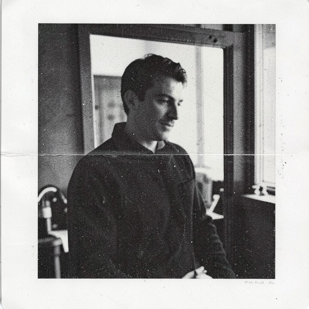 Risograph comparison print in muted espresso and blush tones, abstractly suggesting a refined jawline contour.